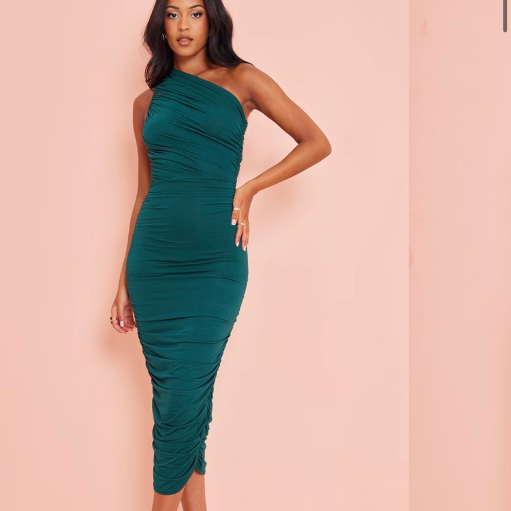Pretty little thing one shoulder green midi dress